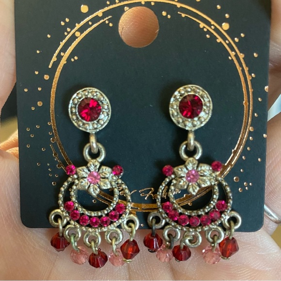 Elegant Silver and Pink Dangle Earrings - Picture 2 of 2